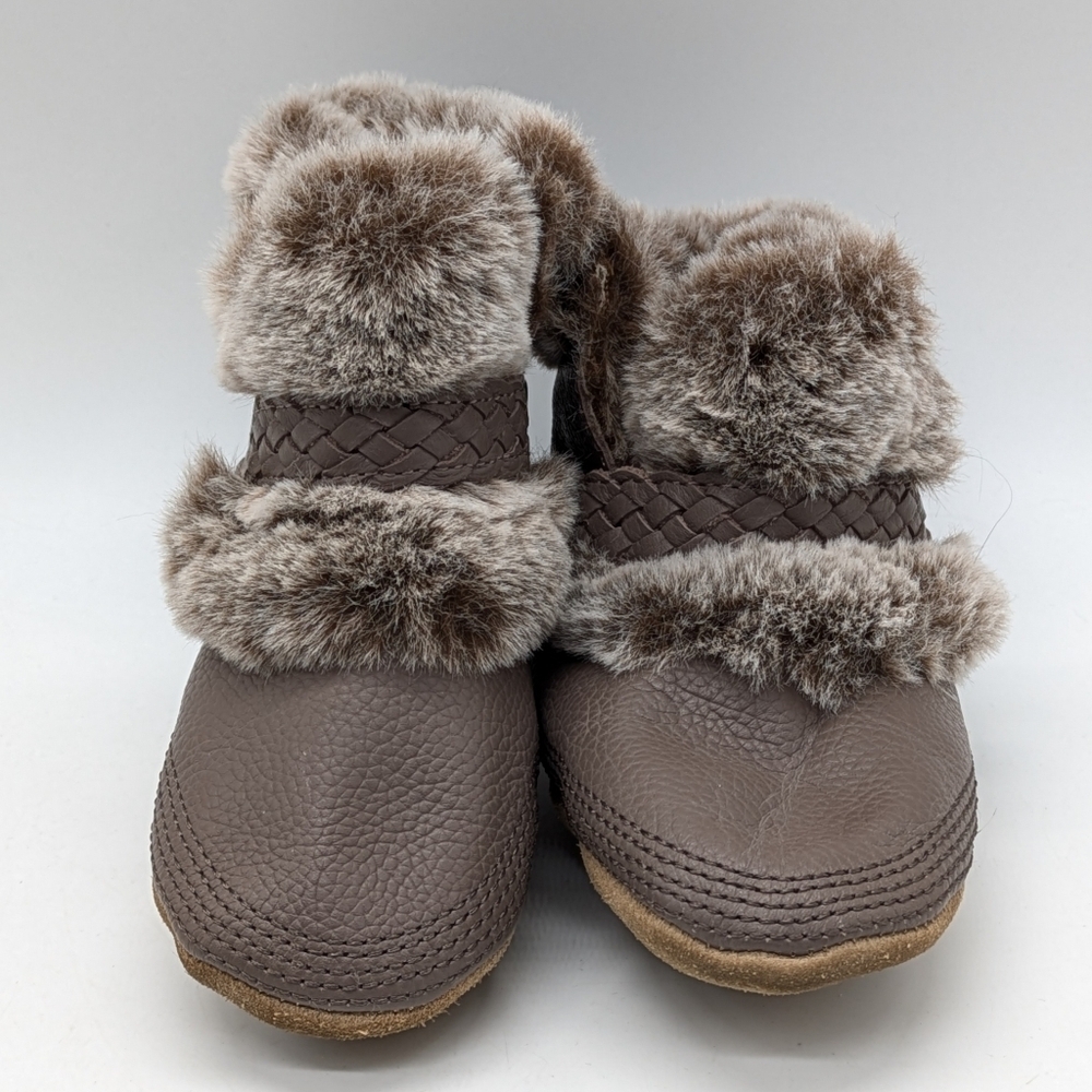 Robeez Brown Leather Faux Fur Baby Boot Shoe 18-24mo